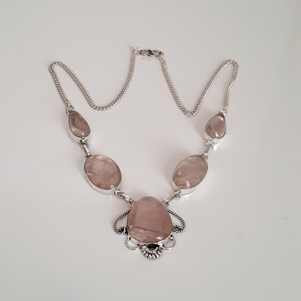 Natural Rose Quartz 925 Silver Plated Necklace